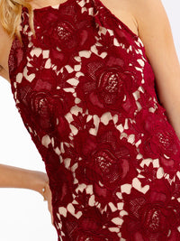 JUST ME WOMEN'S SLEEVELESS FLORAL CROCHET BODYCON MINI DRESS