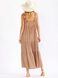 WOMEN'S SLEEVELESS SQUARE NECK FRONT POCKETS TIERED MAXI DRESS