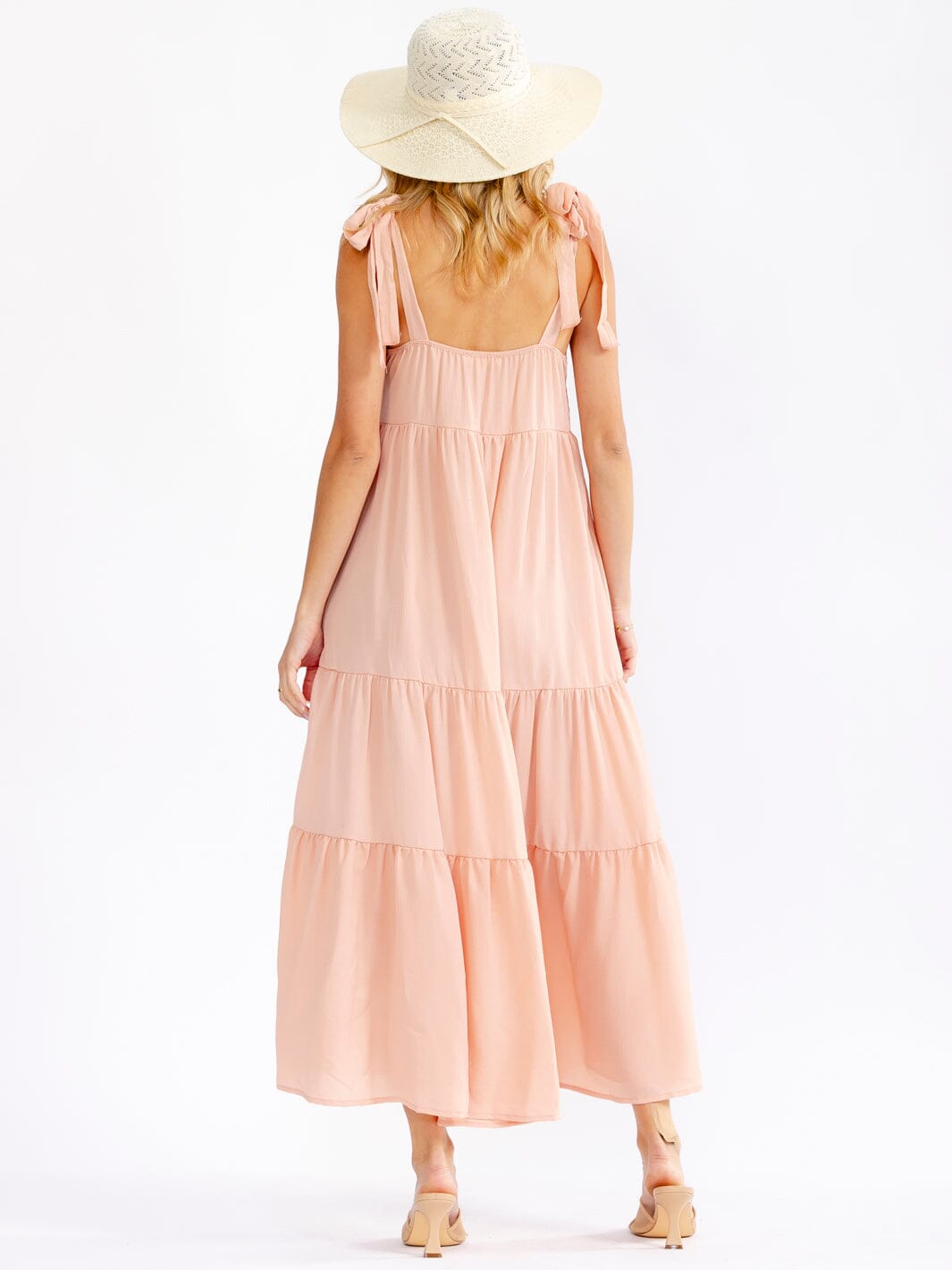 WOMEN'S SLEEVELESS SQUARE NECK FRONT POCKETS TIERED MAXI DRESS