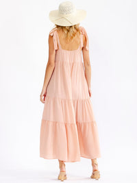 WOMEN'S SLEEVELESS SQUARE NECK FRONT POCKETS TIERED MAXI DRESS