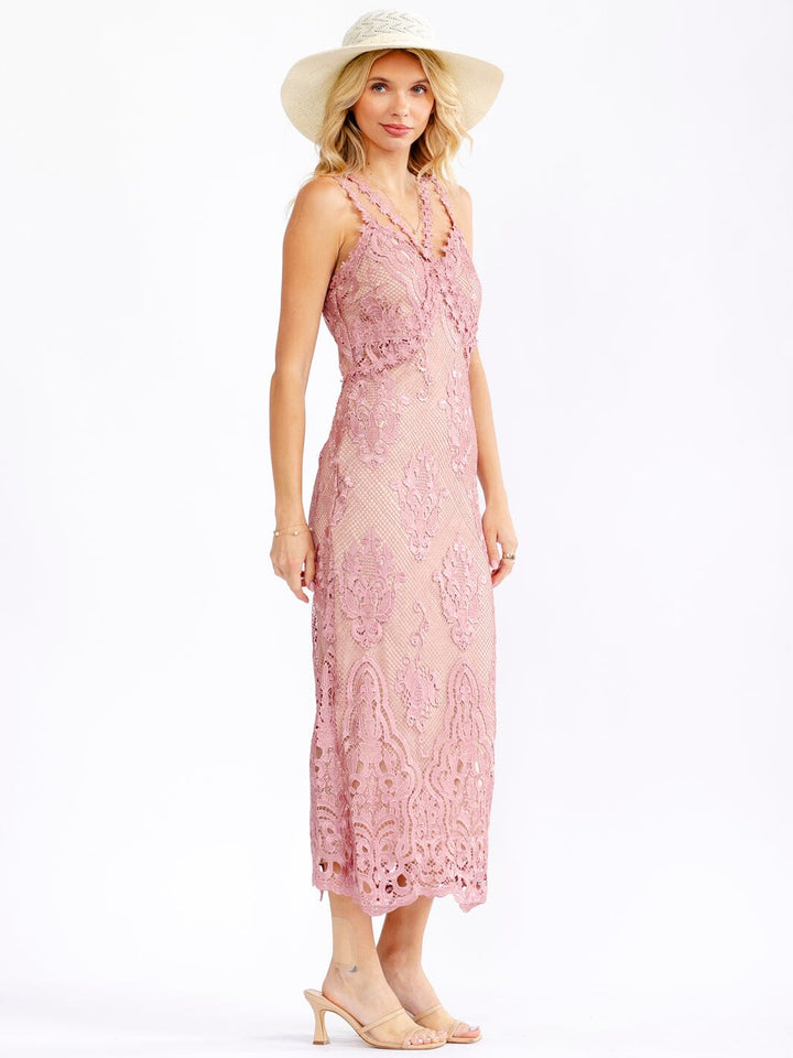 JUST ME WOMEN'S SLEEVELESS LACE CUT OUT BODYCON MAXI DRESS