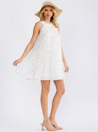 JUST ME WOMEN'S SLEEVELESS HALTER NECK SEQUINS DETAILED LOOSE FIT MINI DRESS