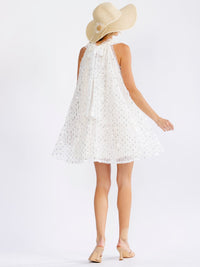 JUST ME WOMEN'S SLEEVELESS HALTER NECK SEQUINS DETAILED LOOSE FIT MINI DRESS