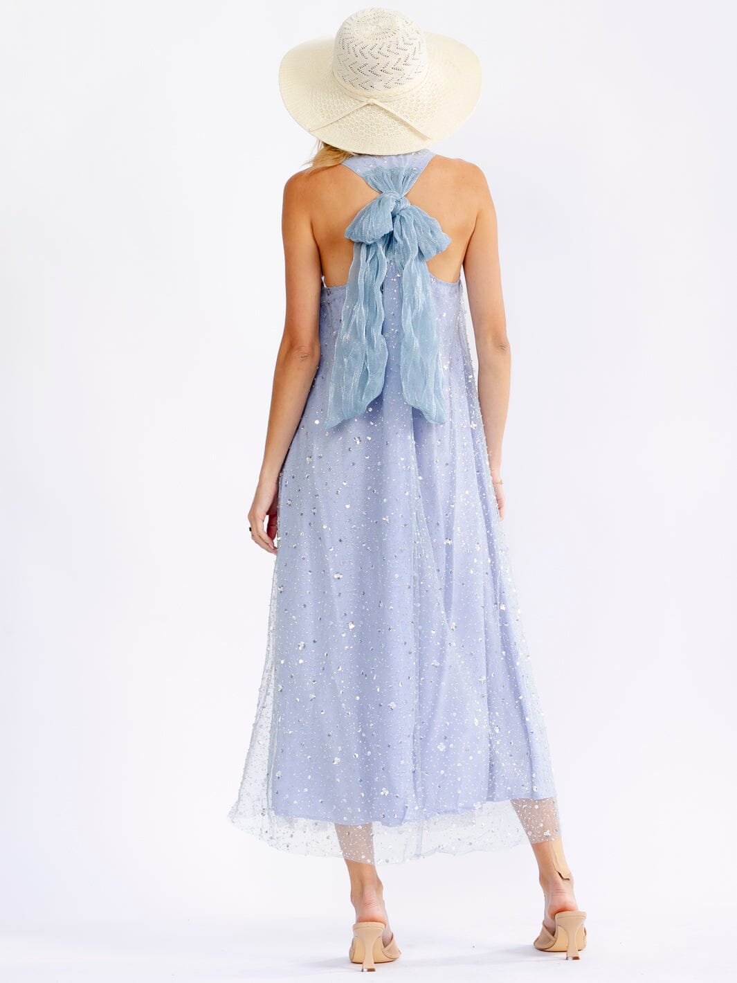 JUST ME WOMEN'S SLEEVELESS HALTER NECK SEQUINS DETAILED MAXI DRESS