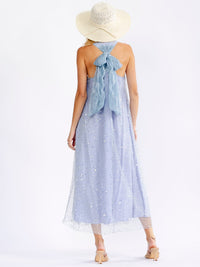 JUST ME WOMEN'S SLEEVELESS HALTER NECK SEQUINS DETAILED MAXI DRESS