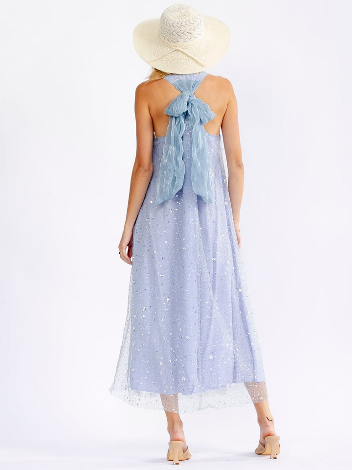 JUST ME WOMEN'S SLEEVELESS HALTER NECK SEQUINS DETAILED MAXI DRESS