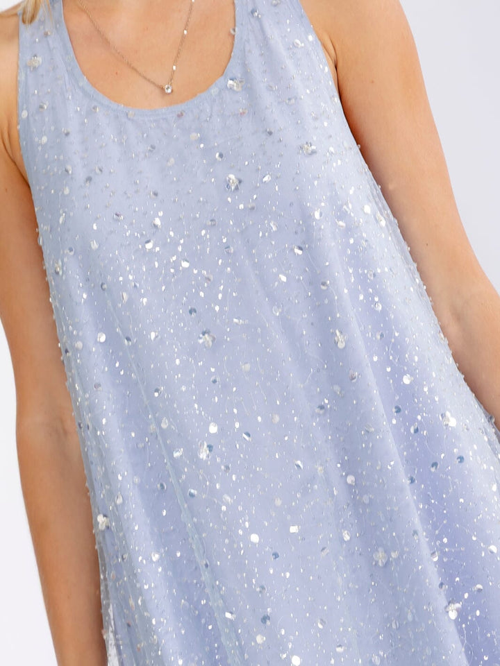 JUST ME WOMEN'S SLEEVELESS HALTER NECK SEQUINS DETAILED MAXI DRESS