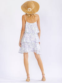 WOMEN'S SLEEVELESS V-NECK FLORAL RUFFLE TIERED BUTTON UP MINI DRESS