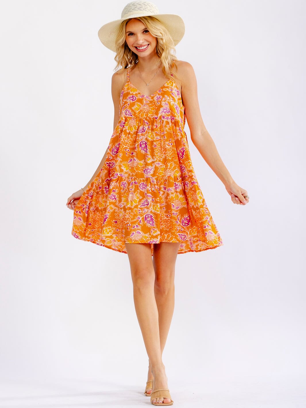 WOMEN'S SLEEVELESS FRONT POCKETS LOOSE FIT FLORAL MINI DRESS