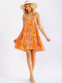 WOMEN'S SLEEVELESS FRONT POCKETS LOOSE FIT FLORAL MINI DRESS