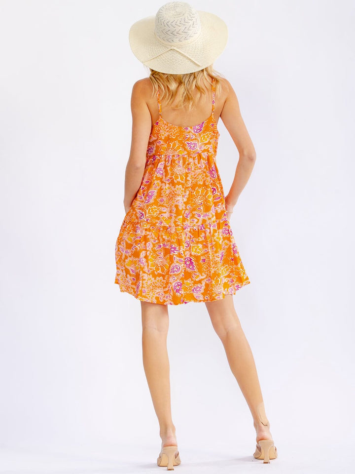 WOMEN'S SLEEVELESS FRONT POCKETS LOOSE FIT FLORAL MINI DRESS