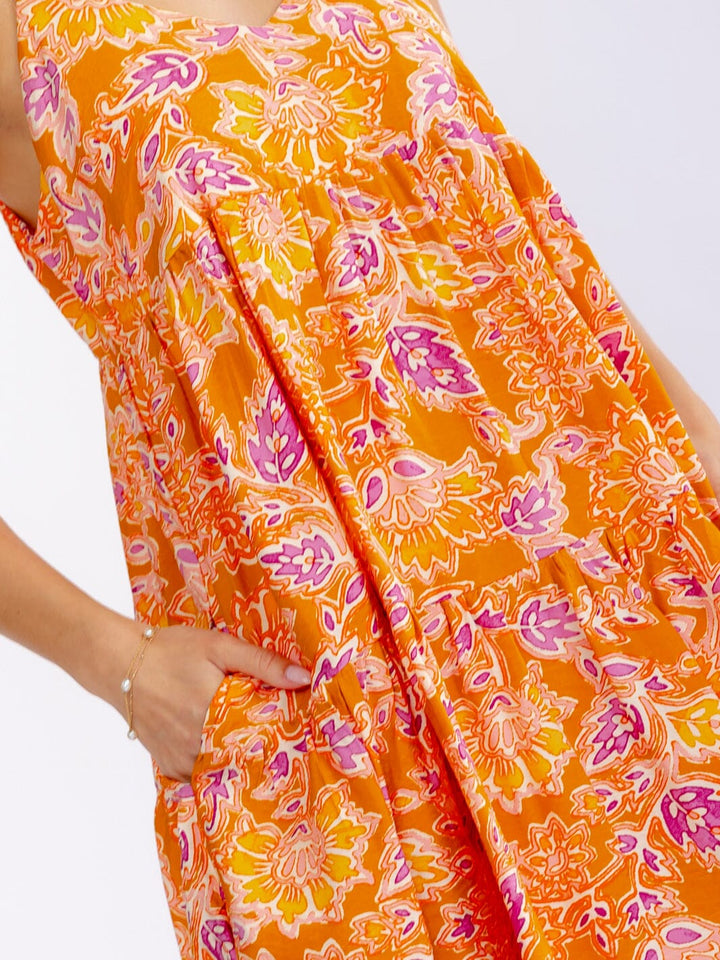 WOMEN'S SLEEVELESS FRONT POCKETS LOOSE FIT FLORAL MINI DRESS