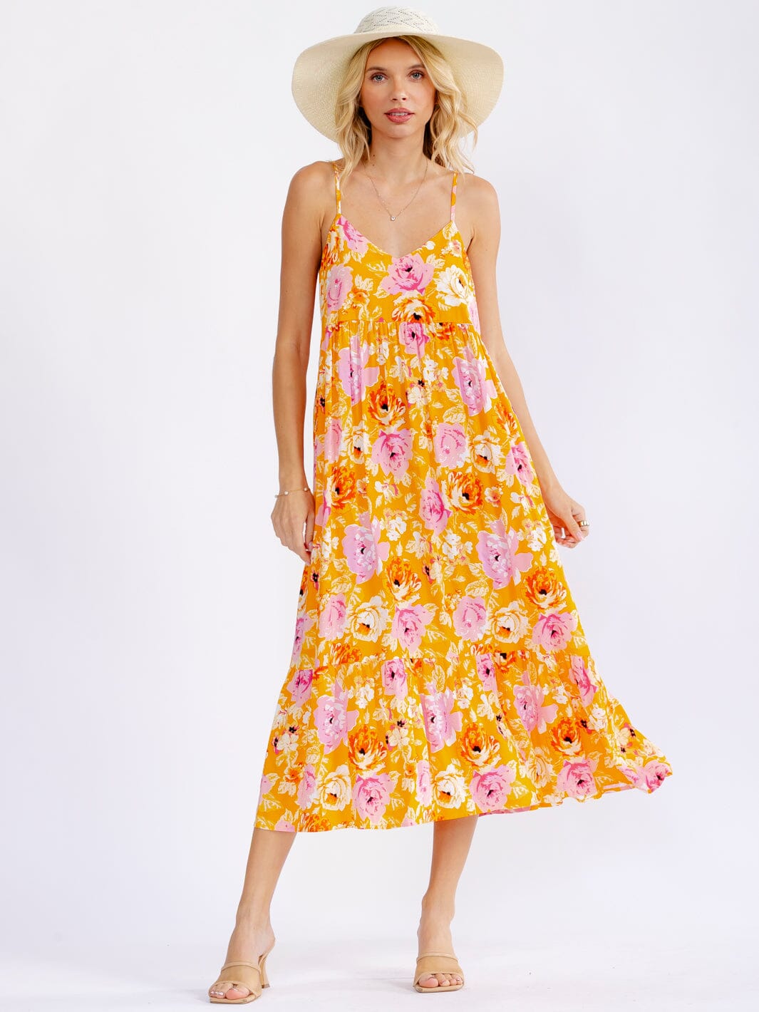 WOMEN'S SLEEVELESS FRONT POCKETS FLORAL PRINT LOOSE FIT MAXI DRESS