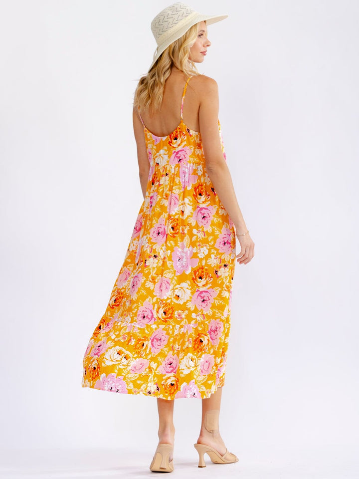 WOMEN'S SLEEVELESS FRONT POCKETS FLORAL PRINT LOOSE FIT MAXI DRESS