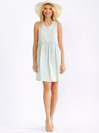 WOMEN'S SLEEVELESS FRONT POCKETS STRIPES LOOSE FIT MINI DRESS