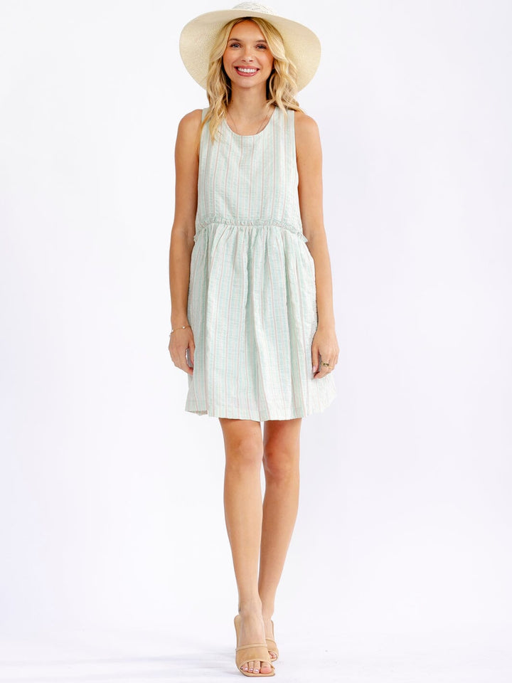 WOMEN'S SLEEVELESS FRONT POCKETS STRIPES LOOSE FIT MINI DRESS