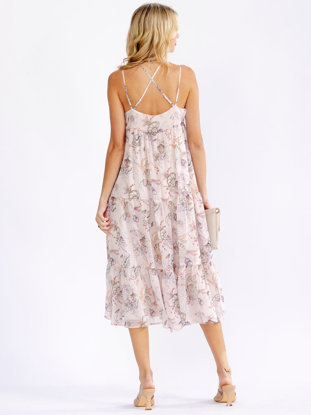 WOMEN'S SLEEVELESS V-NECK TIERED FLORAL MIDI DRESS