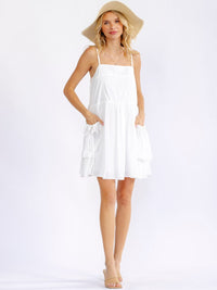 WOMEN'S SLEEVELESS SQUARE NECK FRONT POCKETS LOOSE FIT MINI DRESS