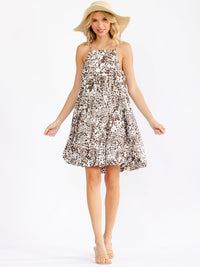 WOMEN'S SLEEVELESS FRONT POCKETS ANIMAL PRINT MINI DRESS