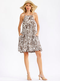 WOMEN'S SLEEVELESS FRONT POCKETS ANIMAL PRINT MINI DRESS