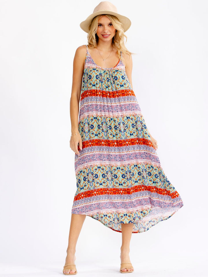 WOMEN'S SLEEVELESS FRONT POCKETS FLORAL MAXI DRESS