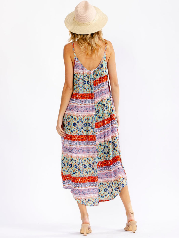 WOMEN'S SLEEVELESS FRONT POCKETS FLORAL MAXI DRESS