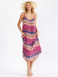 WOMEN'S SLEEVELESS FRONT POCKETS FLORAL MAXI DRESS