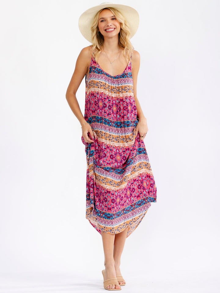 WOMEN'S SLEEVELESS FRONT POCKETS FLORAL MAXI DRESS