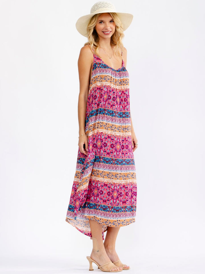 WOMEN'S SLEEVELESS FRONT POCKETS FLORAL MAXI DRESS