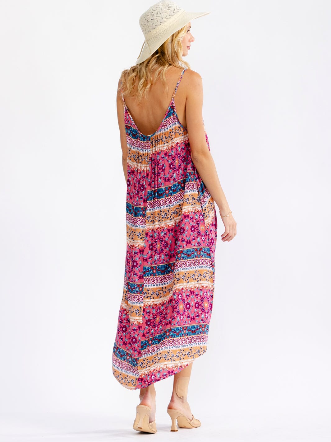 WOMEN'S SLEEVELESS FRONT POCKETS FLORAL MAXI DRESS