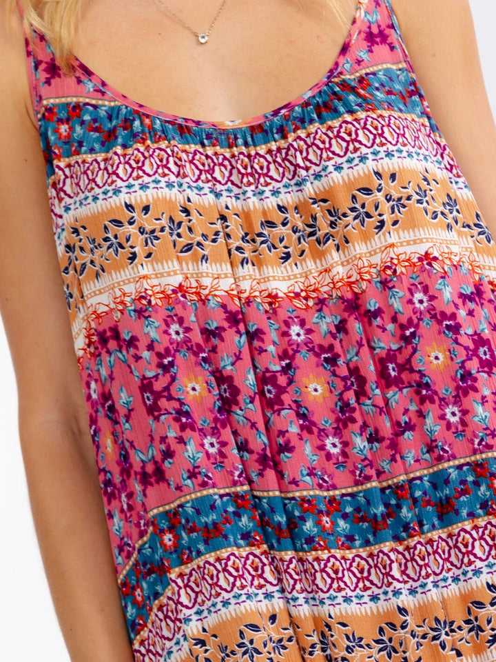 WOMEN'S SLEEVELESS FRONT POCKETS FLORAL MAXI DRESS