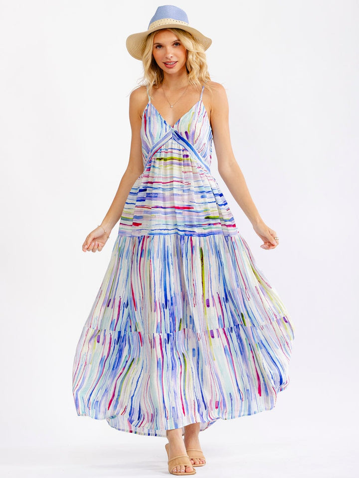WOMEN'S SLEEVELESS V-NECK MULTI PRINT LOOSE FIT MAXI DRESS