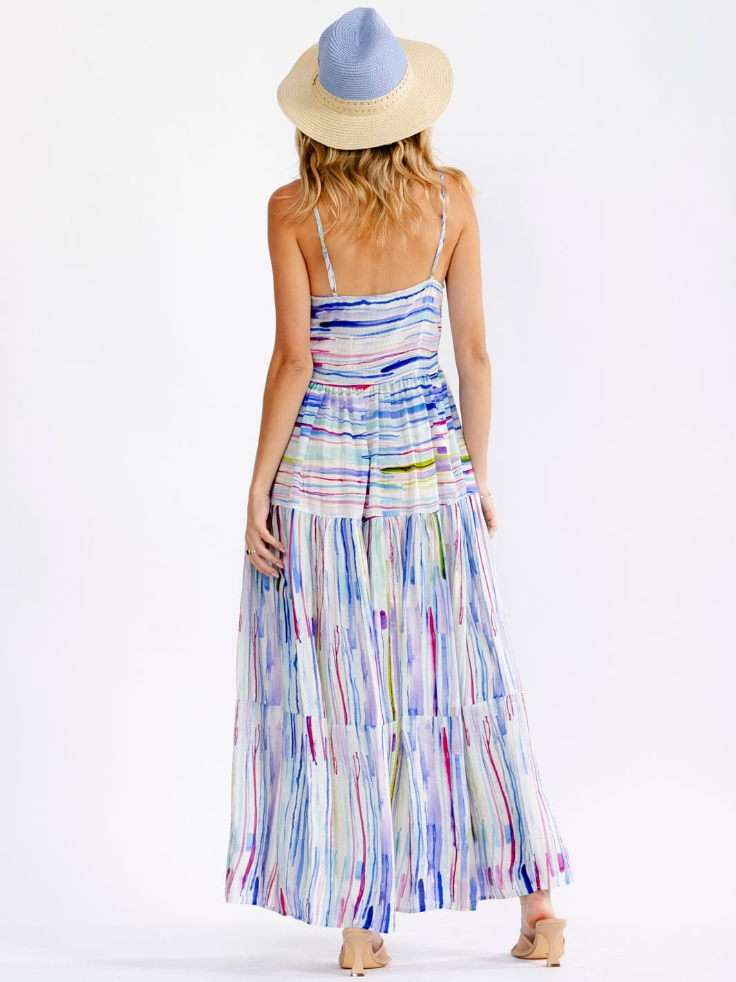 WOMEN'S SLEEVELESS V-NECK MULTI PRINT LOOSE FIT MAXI DRESS