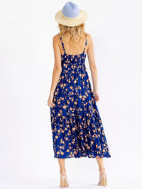 WOMEN'S SLEEVELESS SQUARE NECK SMOCK FLORAL MAXI DRESS