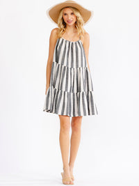 WOMEN'S SLEEVELESS LOOSE FIT TIERED COLORBLOCK STRIPES MINI DRESS