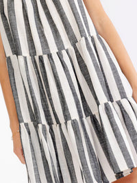 WOMEN'S SLEEVELESS LOOSE FIT TIERED COLORBLOCK STRIPES MINI DRESS