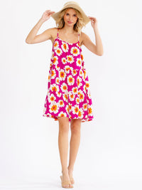 WOMEN'S SLEEVELESS LOOSE FIT TIERED FLORAL MINI DRESS