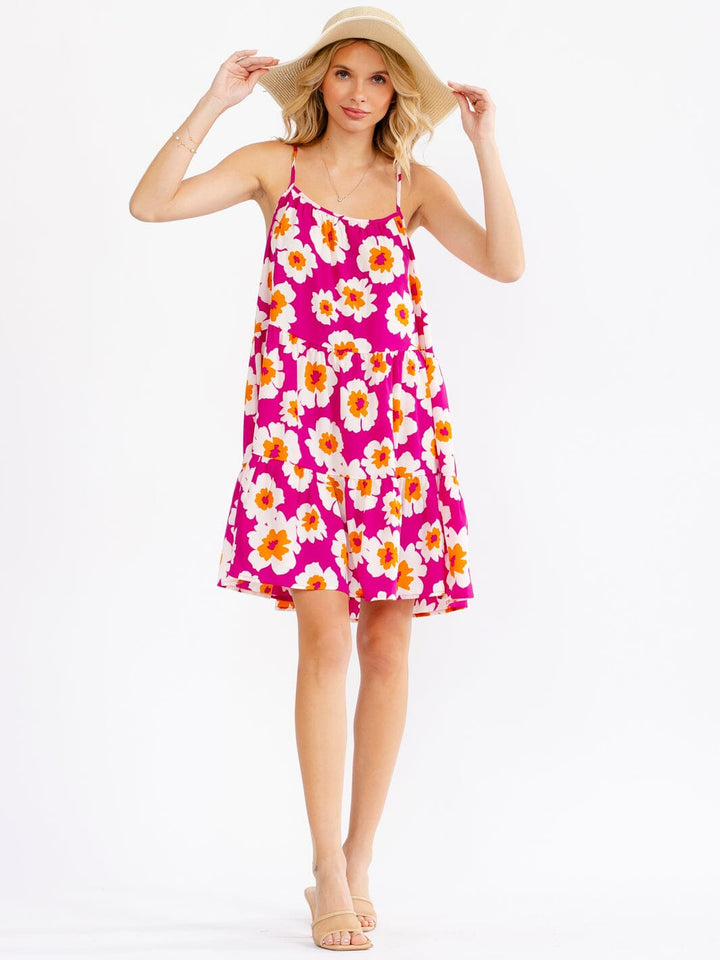 WOMEN'S SLEEVELESS LOOSE FIT TIERED FLORAL MINI DRESS