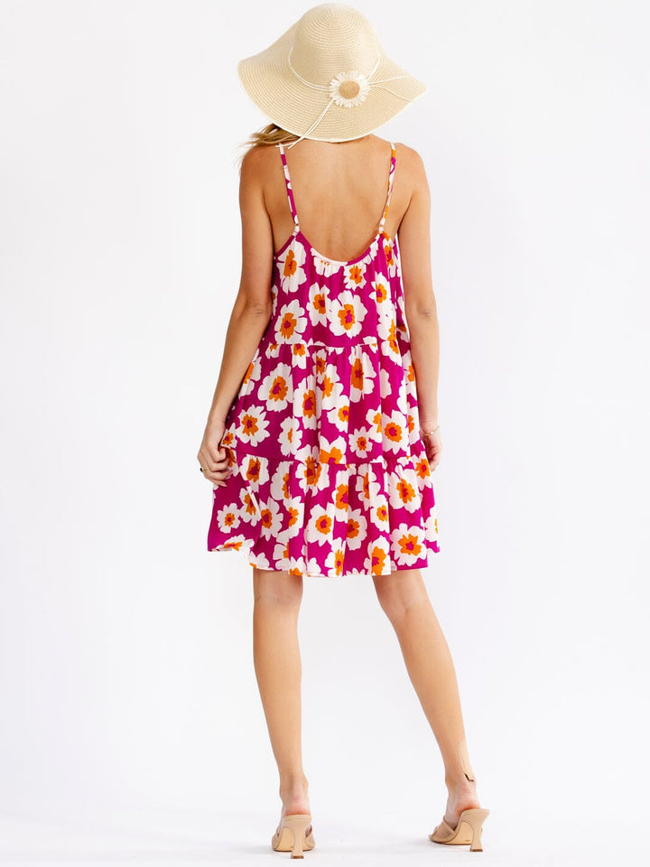WOMEN'S SLEEVELESS LOOSE FIT TIERED FLORAL MINI DRESS