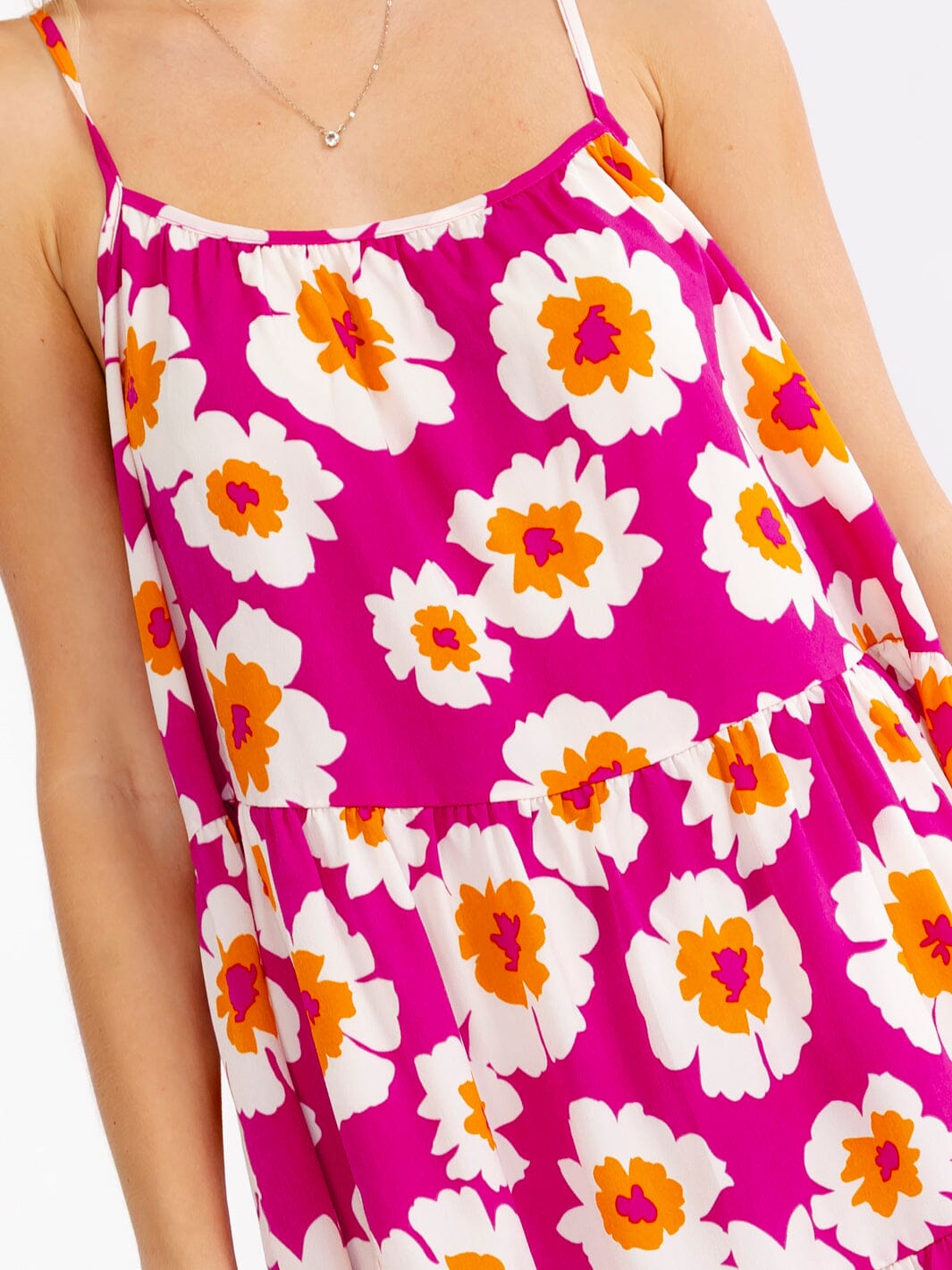 WOMEN'S SLEEVELESS LOOSE FIT TIERED FLORAL MINI DRESS