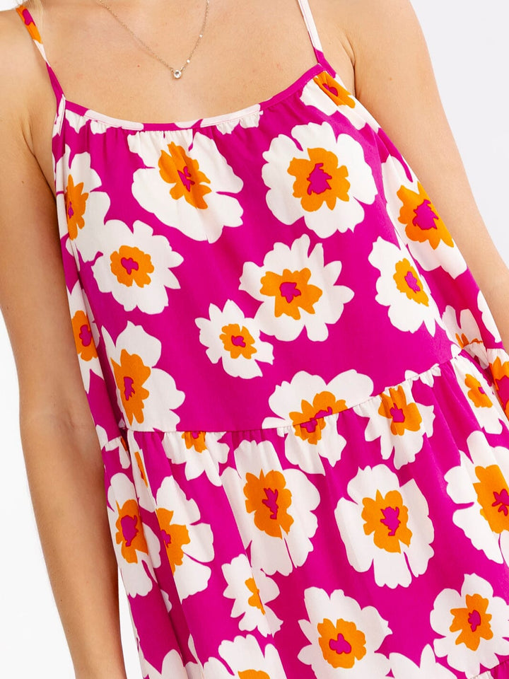 WOMEN'S SLEEVELESS LOOSE FIT TIERED FLORAL MINI DRESS