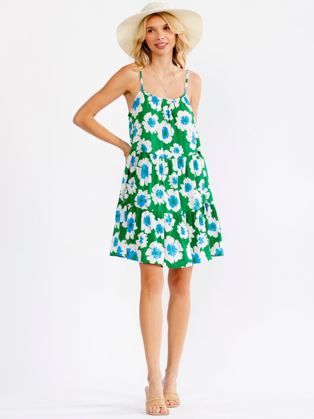WOMEN'S SLEEVELESS LOOSE FIT TIERED FLORAL MINI DRESS
