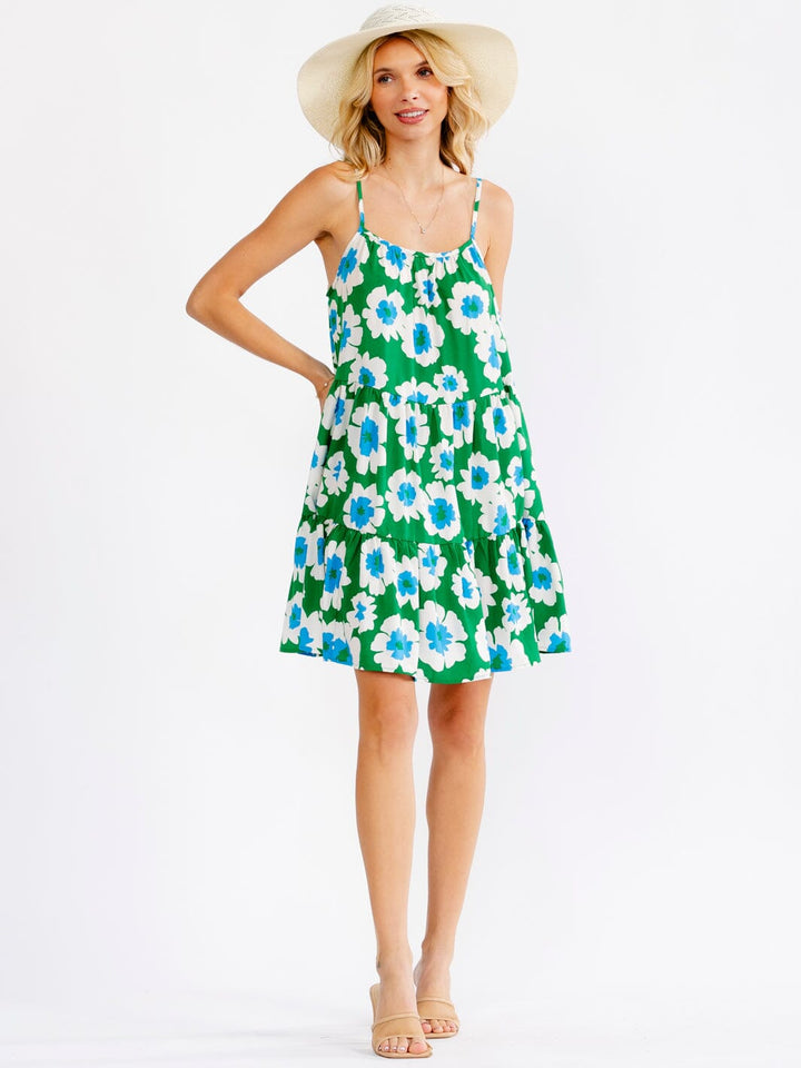 WOMEN'S SLEEVELESS LOOSE FIT TIERED FLORAL MINI DRESS