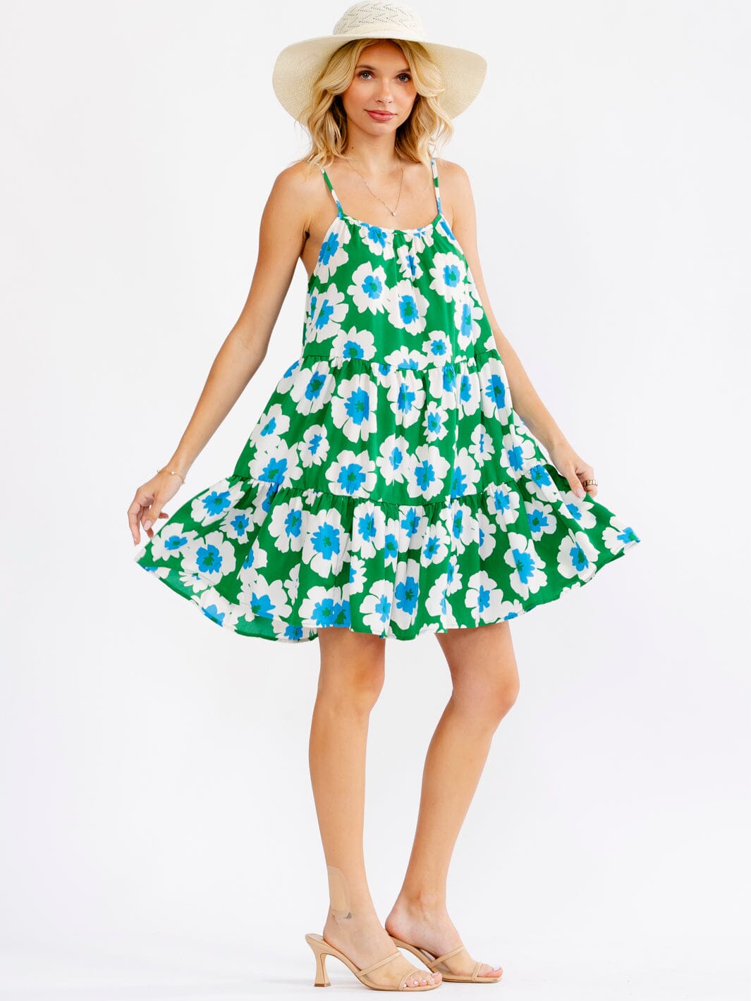 WOMEN'S SLEEVELESS LOOSE FIT TIERED FLORAL MINI DRESS