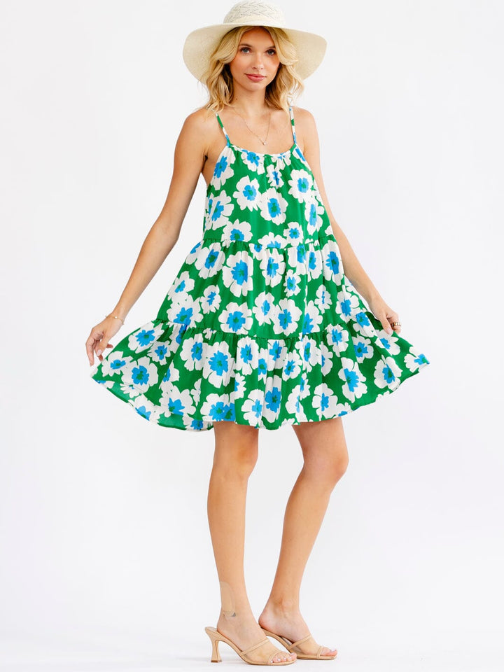 WOMEN'S SLEEVELESS LOOSE FIT TIERED FLORAL MINI DRESS