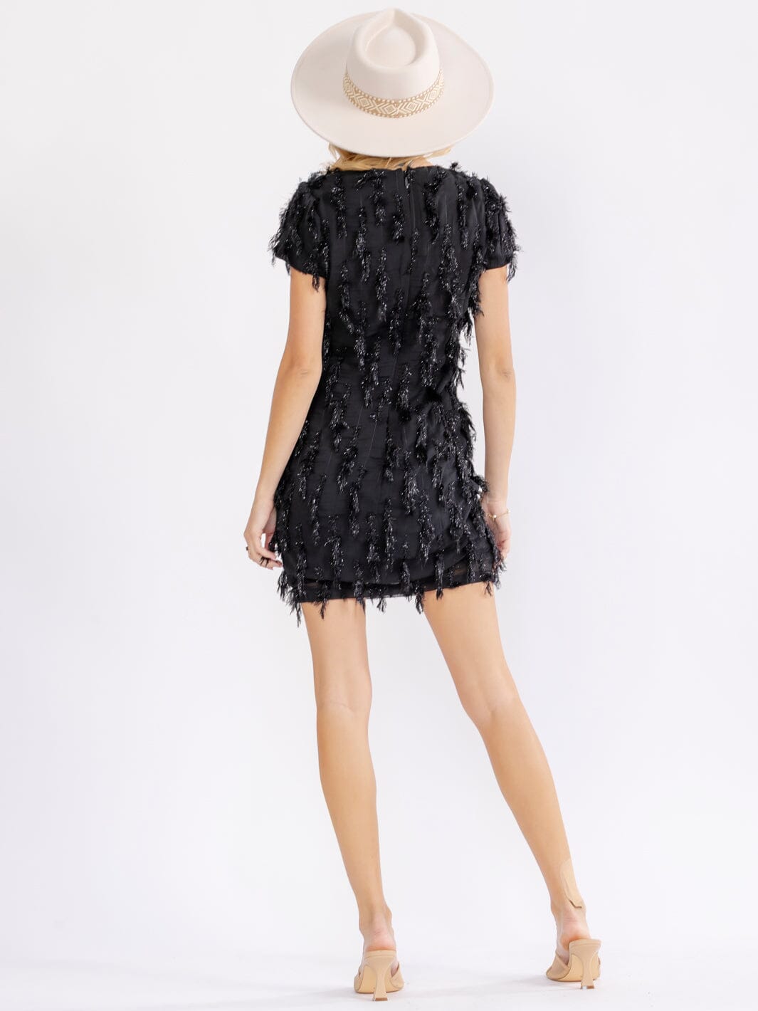 JUST ME WOMEN'S SHORT SLEEVE V-NECK SHIMMER BODYCON MINI DRESS