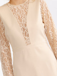 JUST ME WOMEN'S LONG SLEEVE MESH LACE DETAILED BODYCON MIDI DRESS