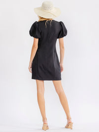 WOMEN'S SHORT PUFF SLEEVE FLOWER DETAILED BODYCON MINI DRESS
