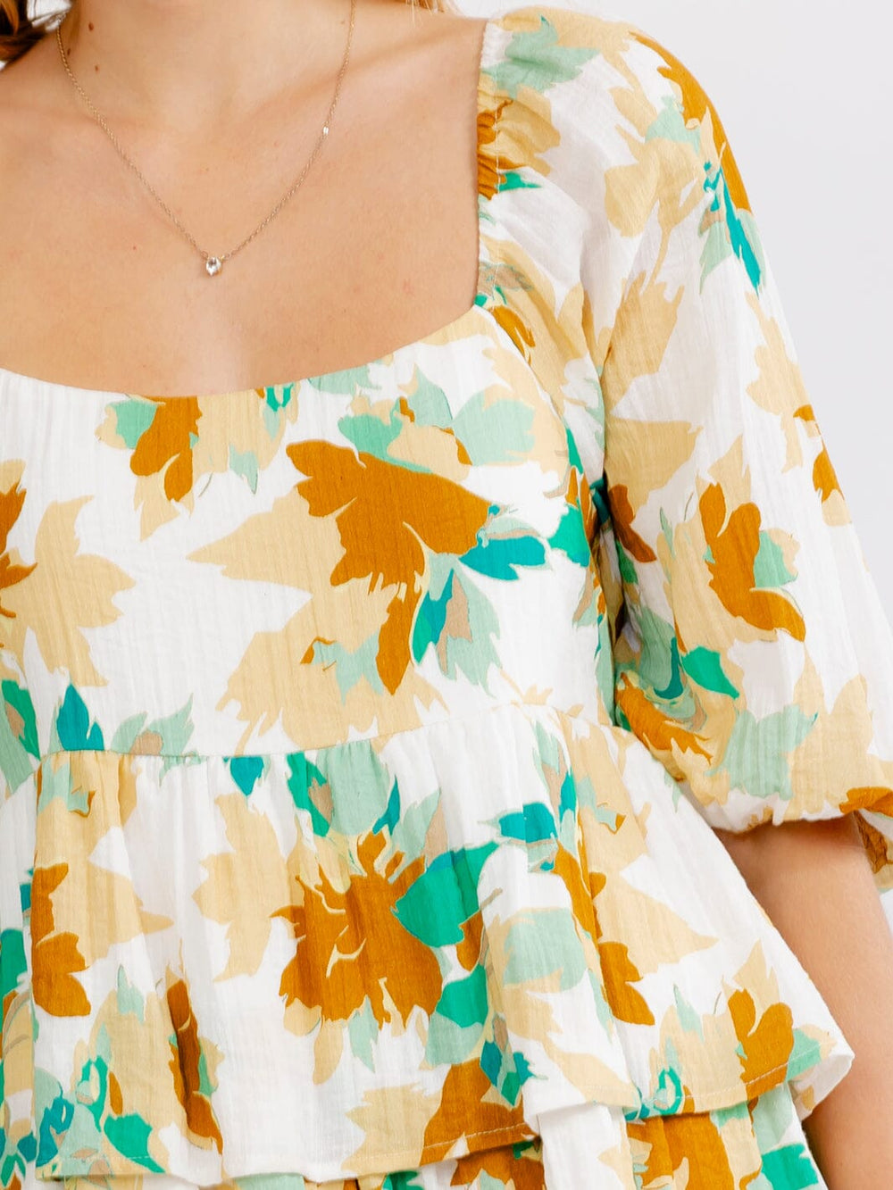 WOMEN'S SHORT PUFF SLEEVE SQUARE NECK FLORAL MINI DRESS (Copy)