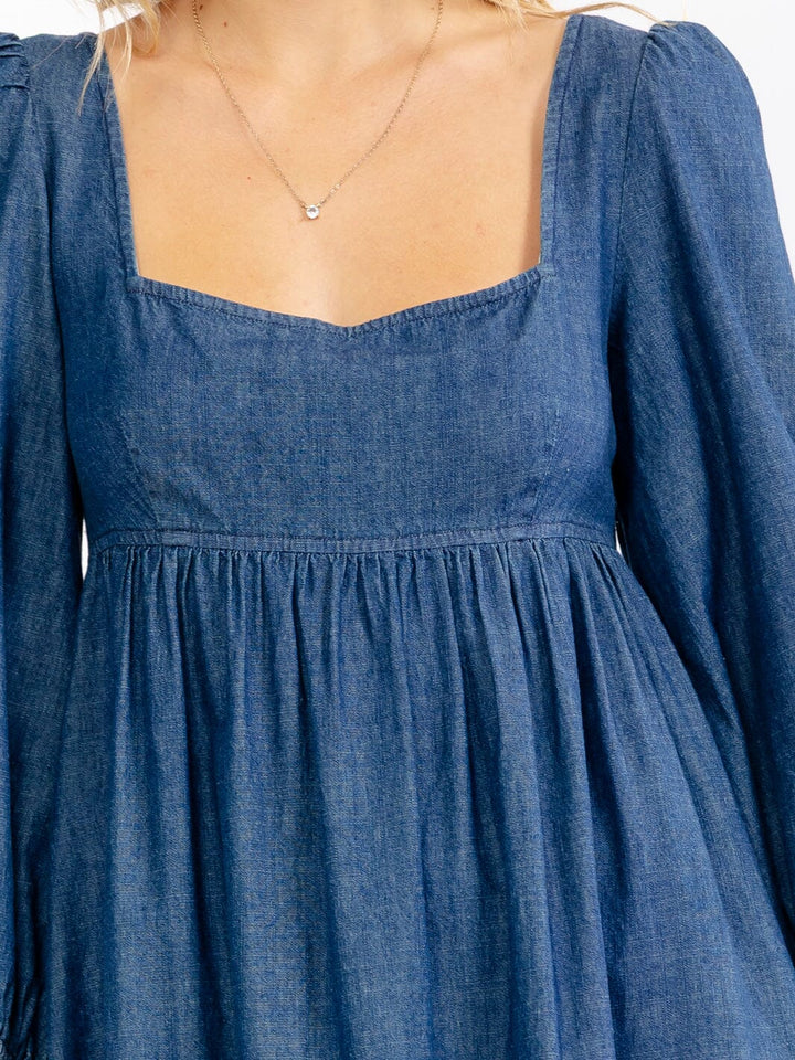 WOMEN'S 3/4 SLEEVES FRONT POCKETS SMOCK FIT & FLARE MINI DRESS